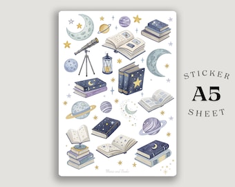 Planner Sticker – Celestial Bookish Sticker – A5 Galaxy Journal Sticker Sheet – Mattes Vinyl Literatur Decor