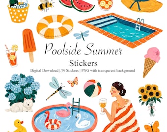 Pool Sommer Aufkleber, Wassermelone, Sonnenblume, Dackel (digitaler Download)