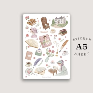 Cartela de adesivos Jane Austen – Aquarela da Era da Regência, Adesivos Literários