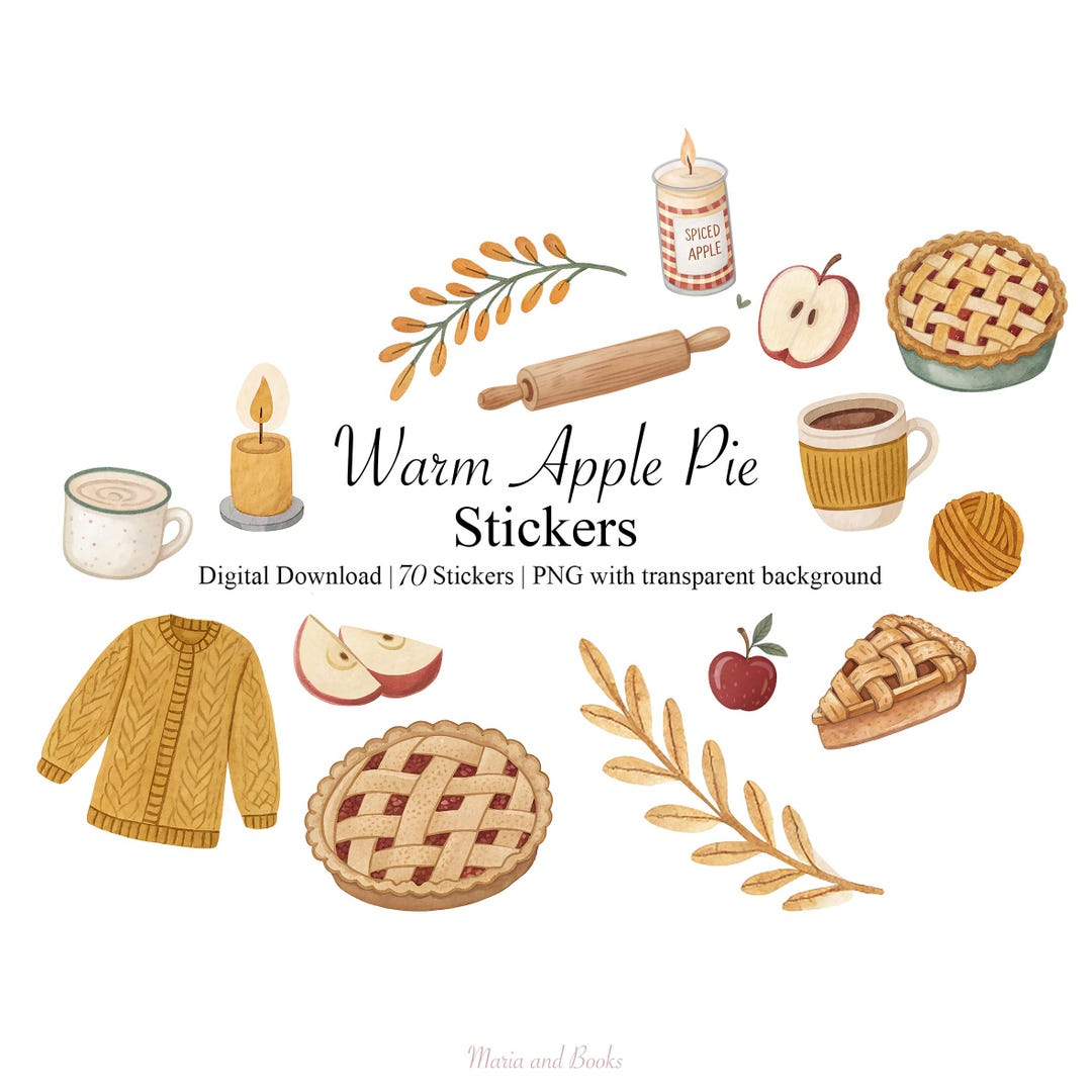 Warm Apple Pie Fall Stickers | 70 PNG Clipart Set | Goodnotes - Etsy