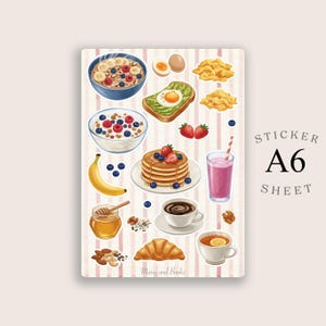 A6 Breakfast Sticker Sheet | Pancakes, Coffee, Smoothie, Journaling Stickers