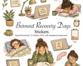 Burnout Recovery Stickers | Cozy Mental Health PNGs (Digital Download)