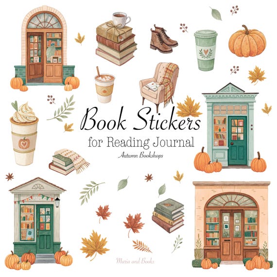 Autumn Bookshop Clipart: Cozy Watercolor PNG Elements (Digital Download)