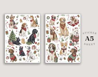 Weihnachtshunde Sticker Set - 2-er Set A5 Stickerbogen