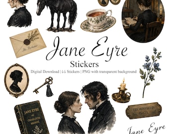 Jane Eyre Aufkleber | Gothic Literatur Paket | Handgemaltes PNG (Digitaler Download)