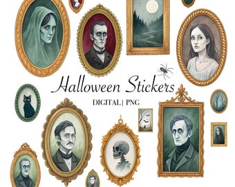 Haunted Portraits Clipart: Spooky Victorian Watercolor Frames (PNG Digital Stickers)