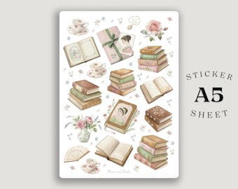 Vintage Romantik Sticker | Jane Austen Buchaufkleber A5 Bogen | Regency Cozy Aufkleber