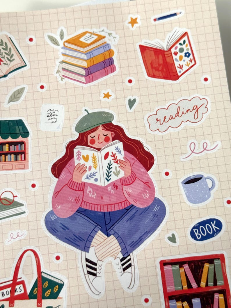 Bookish Girl Sticker Sheet, Reading, Books, Bookshop, Planner Journal ...