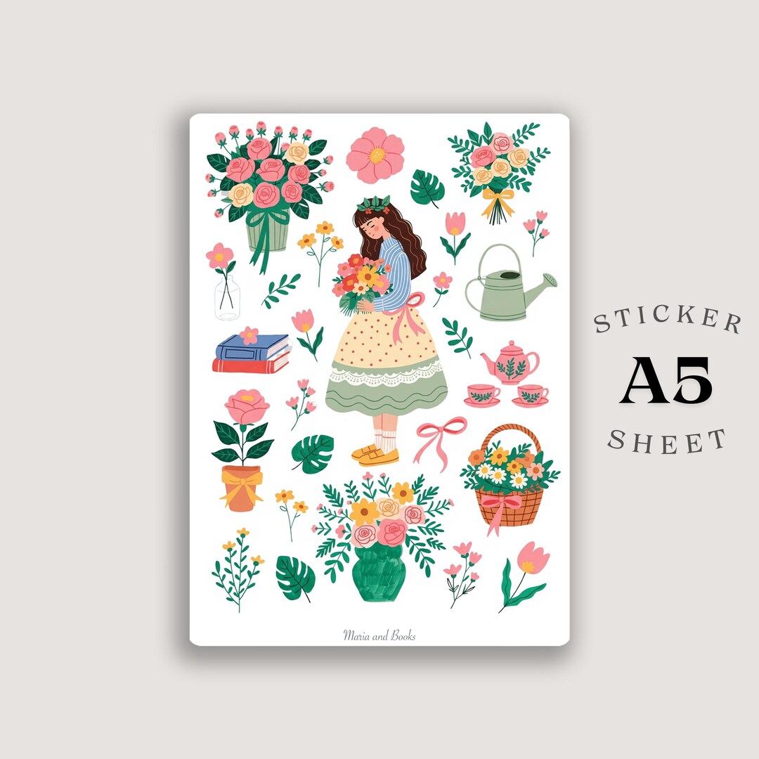 Cozy Cottage Garden Sticker Sheet – A5 Floral Girl Planner Stickers for ...