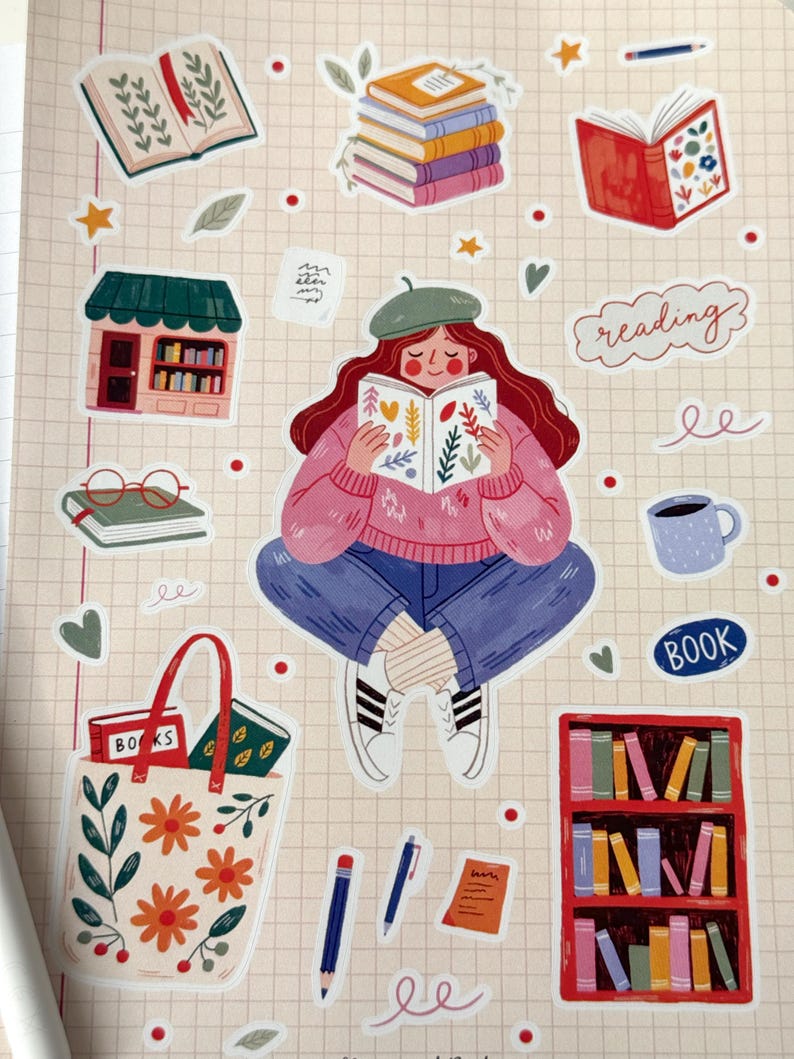 Bookish Girl Sticker Sheet, Reading, Books, Bookshop, Planner Journal ...