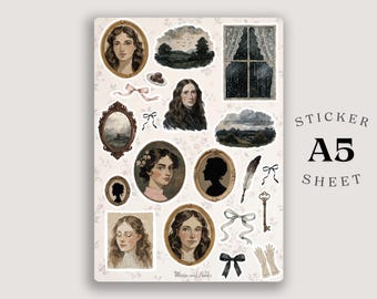 Stickerbogen „Dark Academia“ (A5) mit weicher Haptik | Vintage-Porträt-Sticker | Viktorianische Journal-Sticker | Stimmungsvolle Cottagecore-Sticker