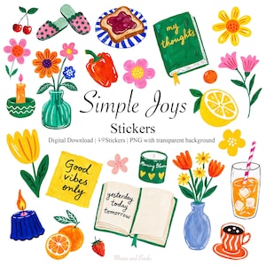 Simple Joys Stickers | Cozy Everyday Life PNG Stickers | Hand Painted Gouache Digital Stickers | GoodNotes & Notability Planner Decor