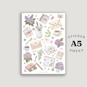 Adesivos para Agenda – Adesivos para Escrita de Cartas – Cartela de Adesivos A5 para Diário – Decoração Aconchegante de Papelaria – Estilo Aquarela