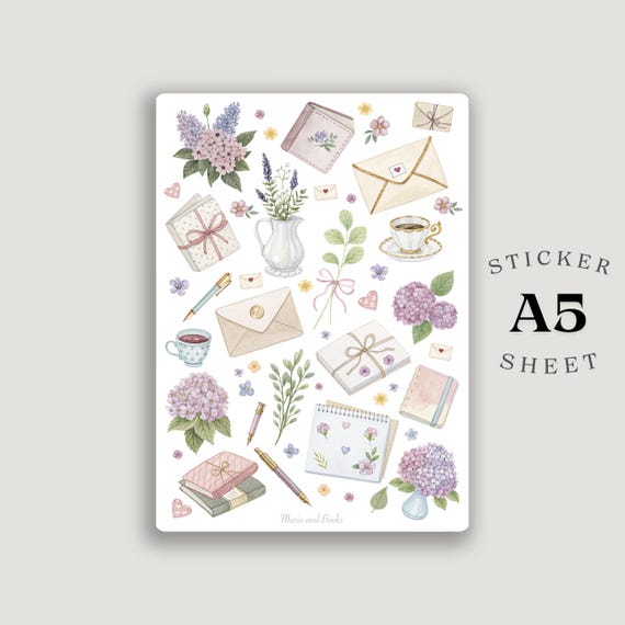 Watercolor Stationery Stickers: Cozy Letter Writing, Journaling (A5 Sheet)