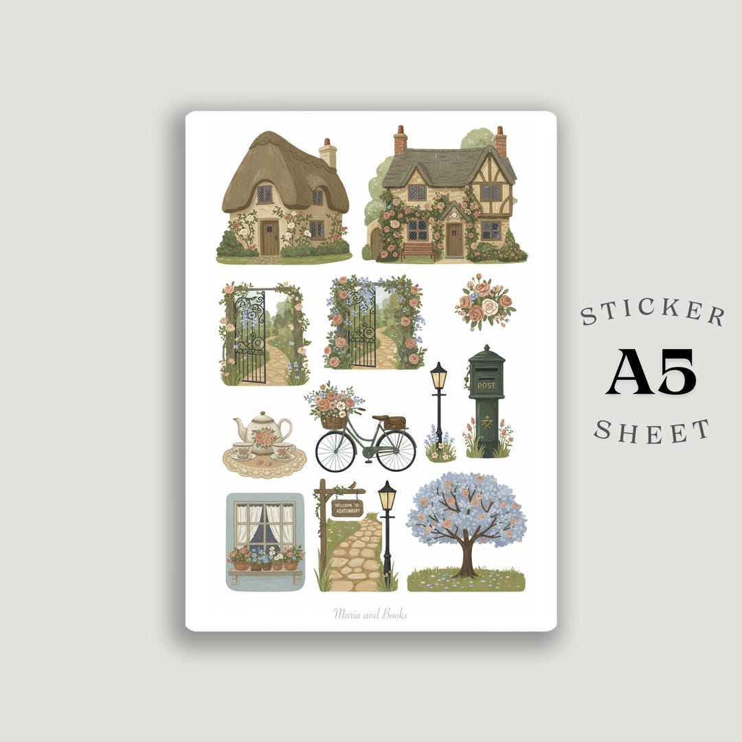 Cottagecore Sticker Sheet – Watercolor English Garden, Village Planner ...