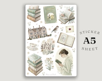 Jane Eyre Stickers | Vintage Book Lover, Journaling (A5 Sheet)