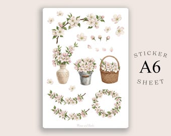 Spring Blossom A6 Sticker Bogen, Cherry Floral Planner Journal Deco
