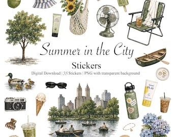 Central Park Sommer Aufkleber, NYC Aquarell Journal Kit (Digitaler Download)