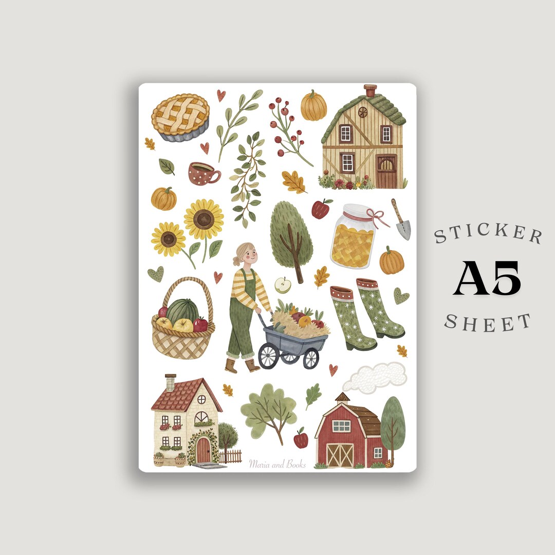 Autumn Harvest Sticker Sheet – Cozy Fall Farmhouse, Gardening ...
