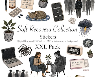 Soft Erholung Stickers XXL Pack | Mentale Gesundheit, Migräne PNG Bundle (Digitaler Download)