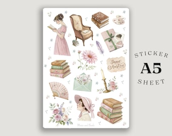 Jane Austen Stickers | Romantic Classics A5 Sticker Sheet