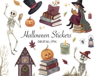 Halloween Hexen & Skelette Aufkleber: 30 PNG Clipart (digitaler Download)