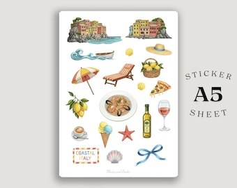 Italienischer Sommer A5 Sticker Bogen – Italien Sticker für Sommer und Tage
