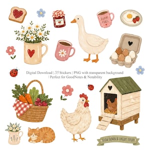 35 digital farm stickers PNG with transparent background, perfect for GoodNotes, Notability and digital planners