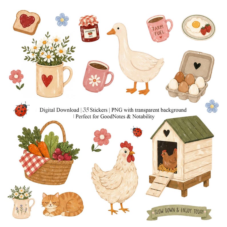 35 digital farm stickers PNG with transparent background, perfect for GoodNotes, Notability and digital planners