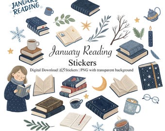 Januar Reading - Bookish Stickers | Digitaler Download PNG | Lese Journal