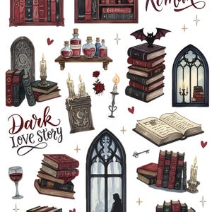 Vampire couple stickers showing dark romantic embrace, gothic love story characters in watercolor illustration