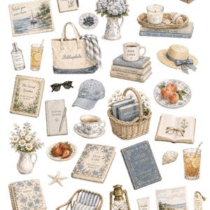 Summer reading sticker pack with vintage books and beach inspired illustrations
