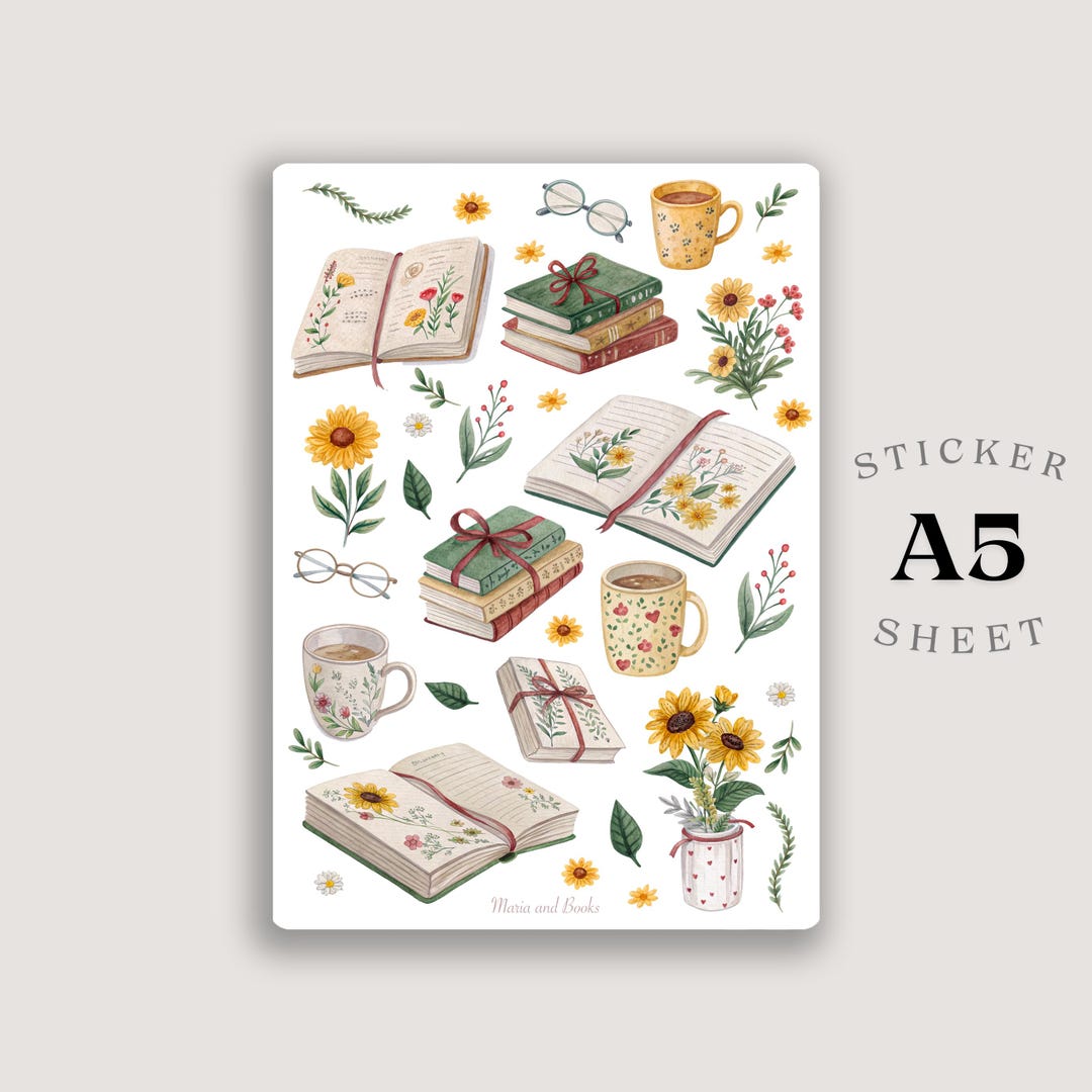 Sunflower Book Stickers – A5 Watercolor Journal Stickers - Etsy