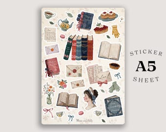 Jane Austen Sticker Sheet, Regency Stickers, Book Lover Stickers, Bookish Planner Stickers, Literary Gift, A5 Sticker Sheet