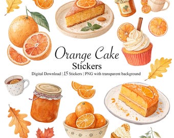 Orange Kuchenaufkleber | Gemütliche Clipart PNG Set (digitaler Download)