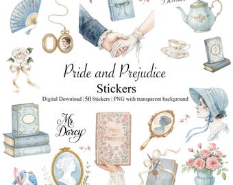 Pegatinas de Orgullo y prejuicio / Pegatinas digitales de Jane Austen