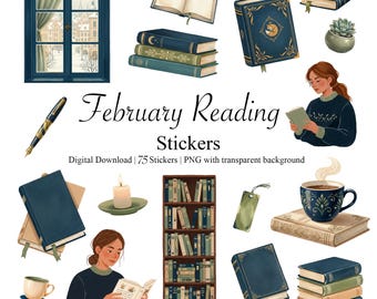 Februar Lese Aufkleber - GoodNotes and Notability, Bookish Digital Planner Stickers