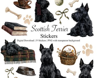 Scottish Terrier Aquarell Aufkleber | Vintage Hund PNG Clipart (digitaler Download)