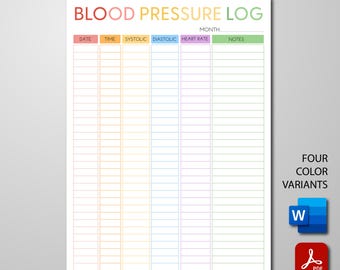 Blood Pressure Log Printable Blood Pressure Chart, Blood Pressure Tracker Sheet, Weekly Blood Pressure Log, BP Chart, Instant Download PDF