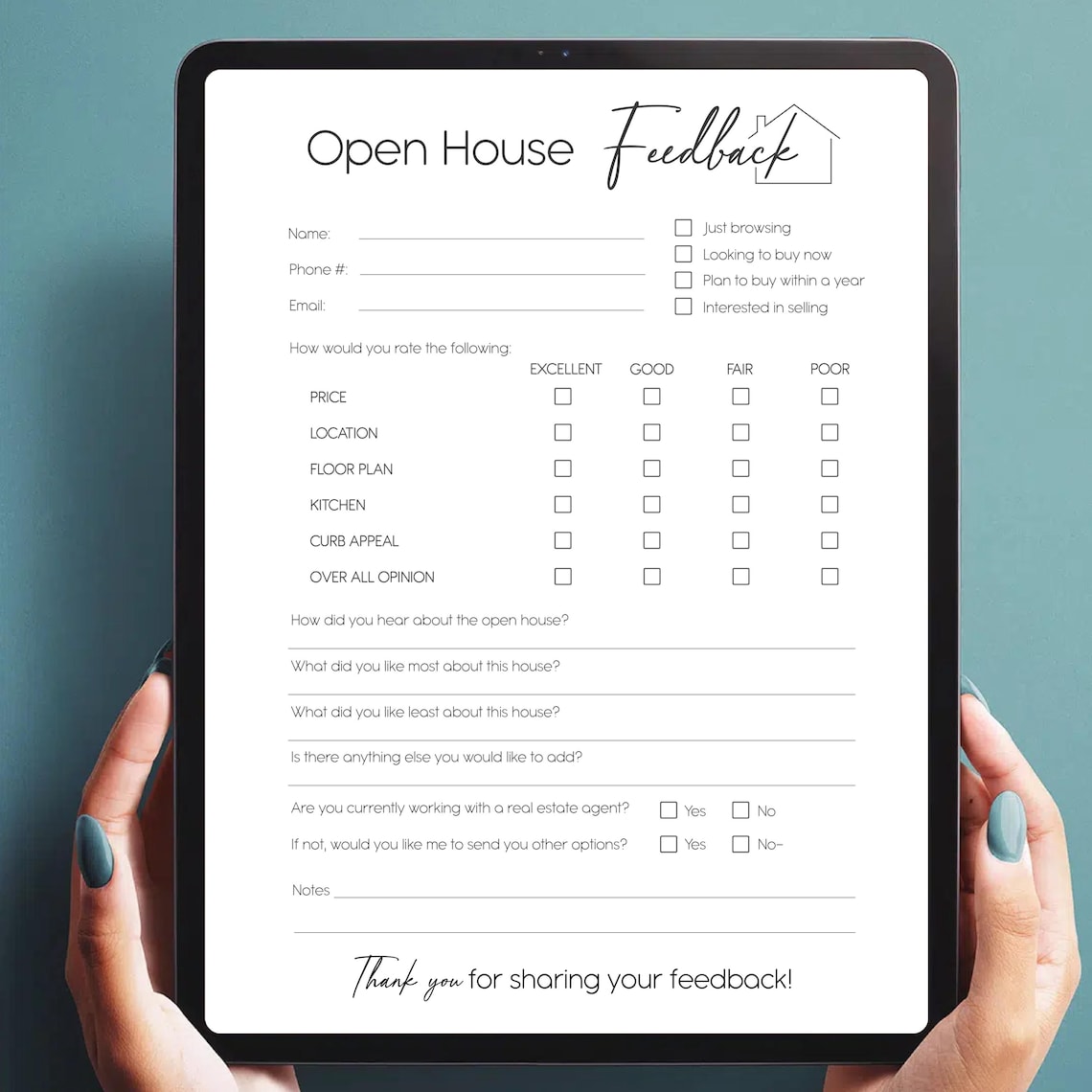 Printable Open House Feedback Form. Open Feedback Questionnaire ...