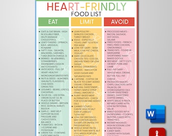 Lista de dietas cardiosaludables, lista de compras para colesterol bajo, tabla de colesterol bajo, tabla de límites de consumo, lista de alimentos bajos en grasa, descarga digital (PDF)