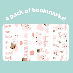 4 pacotes de marcadores de gatinho Kawaii Boba, papel de carta Kawaii, chá de bolhas, adoro ler, livros, papel de carta fofo, caderno Kawaii, marcas de livros