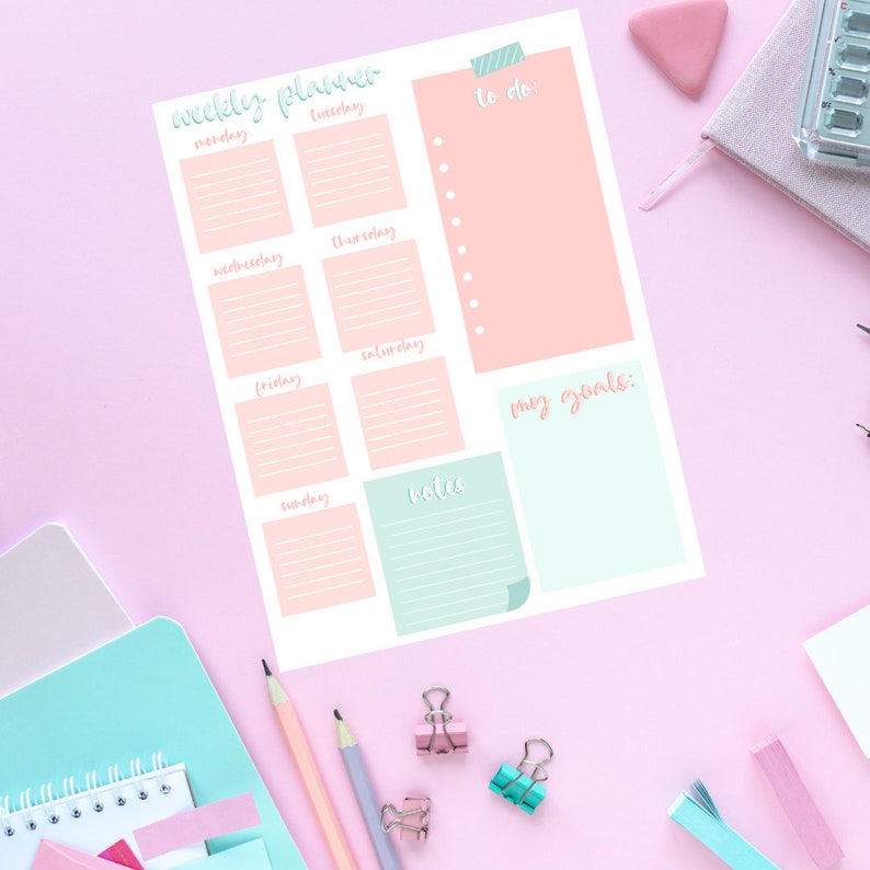 Digital Weekly Planner, Kawaii Stationary, Kawaii Printable, Digital ...