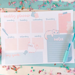 7x10 Cat weekly planner notepad