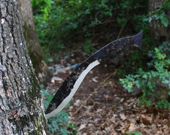 Hand Forged 80CrV2 Kukri Machete Blank, Hardened 55 HRC Knife Blank, Rustic 45cm Khukuri Blade, Heavy Duty DIY Knife Making Supply