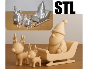 Santa Claus STL | Minimalist Santa Sleigh with Reindeer 3D Model | STL File for 3D Printing | Christmas Decor | Modern Holiday Ornament
