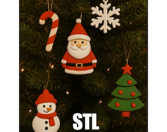 Christmas Tree Ornament STL | Printable for Decorating, Santa Claus, Snowflake, Candy Cane, Tree, Snowman, Sock | Holiday 3D Digital Model