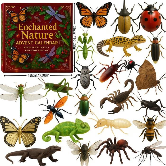 Discover Enchanted Nature Advent Calendar 2025, 24 Days of Wildlife & Insect Figurines, Gift for Nature Lovers and Science Kids