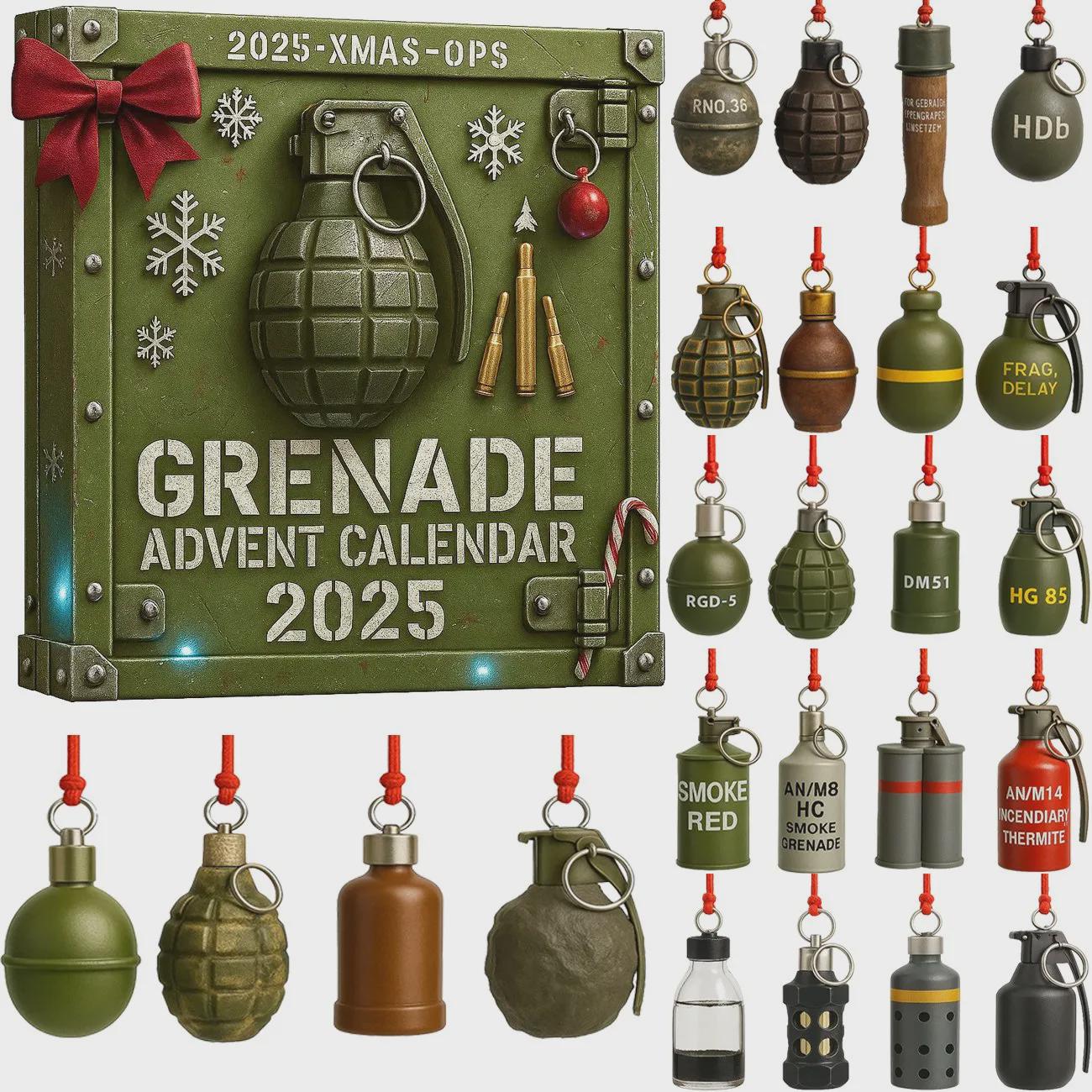 Discover 2025 Grenade Advent Calendar, 24 Days of Explosive & Tactical Ornaments, Military, Veteran and Explosives Collector Gift
