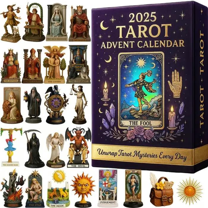 Discover Tarot Advent Calendar 2025, 24 Days of Major Arcana Card Figurines, Gift for Tarot Readers Mystic Collectors & Wiccans